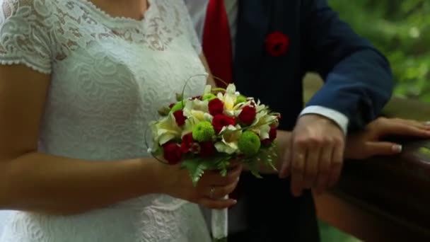 Feliz novia y novio en su boda abrazos — Vídeos de Stock