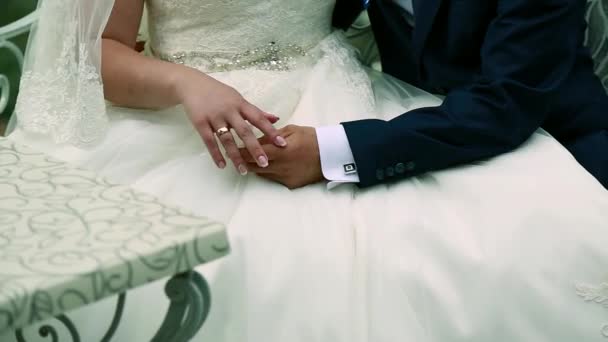 Sposa e sposo che si tengono per mano — Video Stock