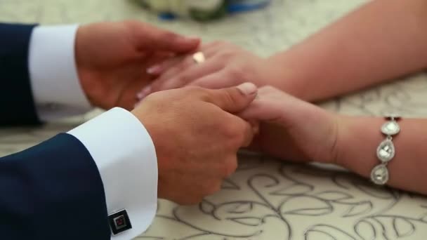 Bride and groom holding hands — Stock Video