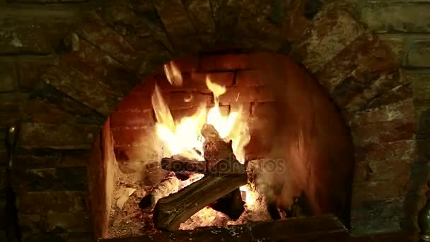 Detalj benen på romantiska par i sängen framför den öppna spisen — Stockvideo