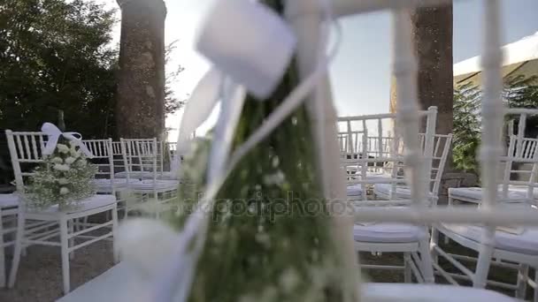 Hermosa decoración vintage para una ceremonia de boda — Vídeos de Stock