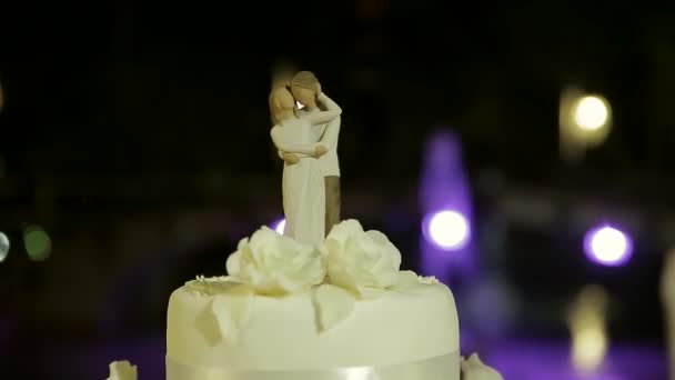 Great beautiful wedding cake, highlighted in different colors — Stock Video