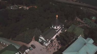 Aerial survey, Kiev Ukraine, Kiev-Pechersk Lavra on the background of the Dnieper river
