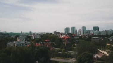 Aerial survey, Kyiv Ukraine, Dnipro river bridges across the river