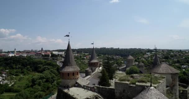 Kamianets Podilskyi City Ukraine Castle Tower Aerial View — 图库视频影像