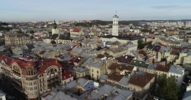 Aerial Viev. Old City Lviv, Ukraine. Town Hall, Ratush