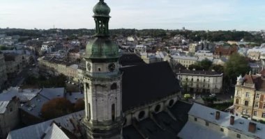 Aerial Viev. Old City Lviv, Ukraine. Town Hall, Ratush
