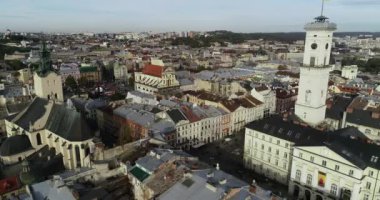 Aerial Viev. Old City Lviv, Ukraine. Town Hall, Ratush