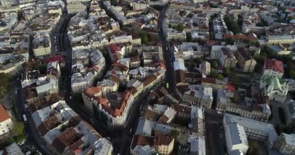 Letecký pohled. Staré město Lvov, Ukrajina. Radnice, Ratush — Stock video