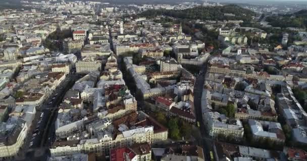 Aerial Viev. Old City Lviv, Ukraine. Town Hall, Ratush — Stock Video