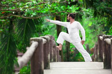 tropik orman köprü Yoga yapan erkek