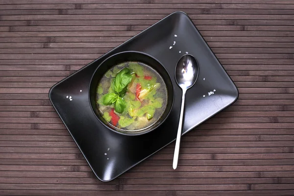Tuscan vegetable soup with basil pesto — Stock Image Tuscan vegetable soup with basil pesto Stock Image