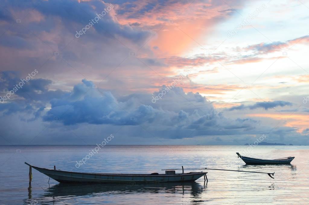 Sail Boat at sunrise beautiful color sky