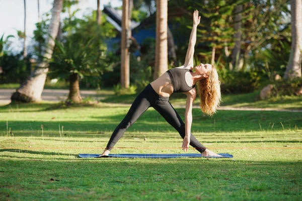 Çekici kadın doğada yoga uygulamaları.. — Stok fotoğraf