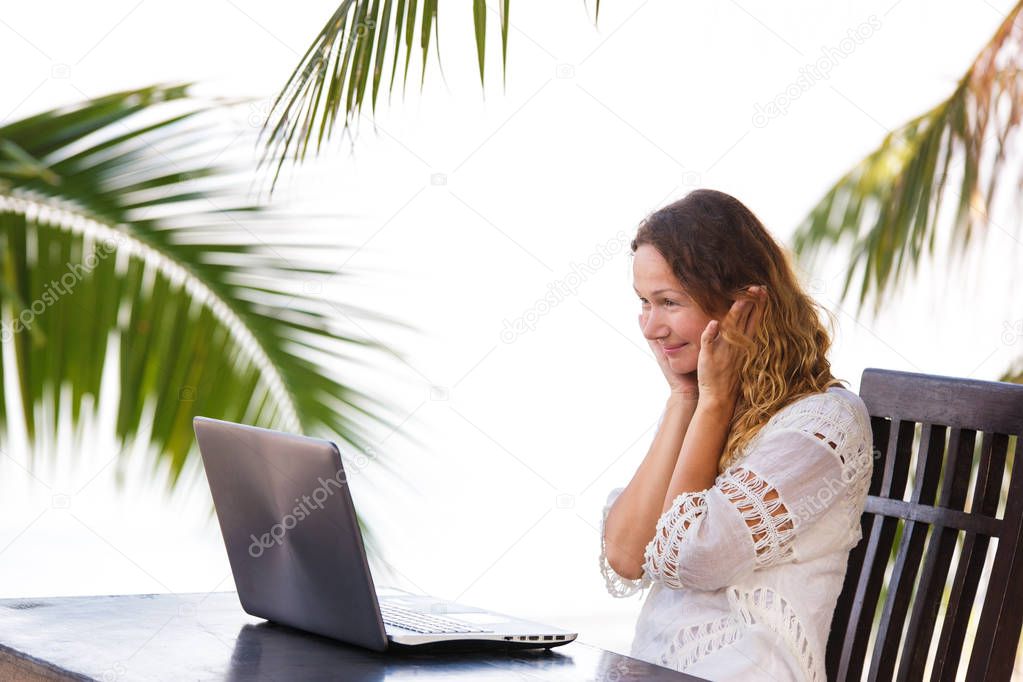 Beautiful Business Woman Working Online On Laptop Computer