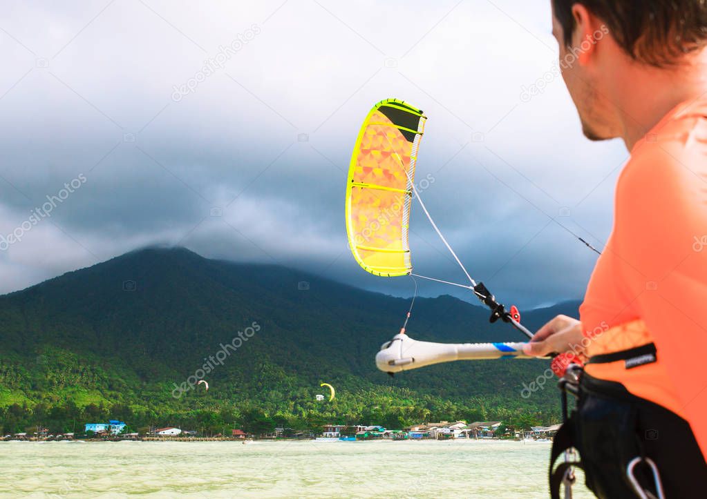 Kite Boarding, Fun in the ocean, Extreme Sport. Stock image.