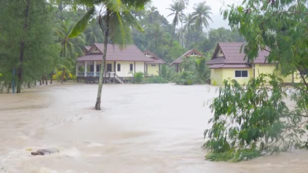 Ulicy pod powodzi w Koh Phangan, Tajlandia. — Wideo stockowe