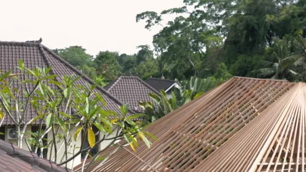 Elemento arquitetônico tradicional das casas balinesas é o telhado da telha. Bali, Indonésia . — Vídeo de Stock