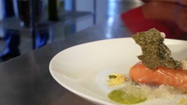 Füme somon ve moleküler Gastronomi teknik tarafından pişmiş sos
