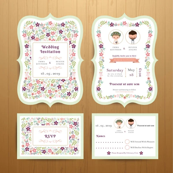 Flores de flor rústica boda invitación tarjeta y juego de RSVP — Archivo Imágenes Vectoriales