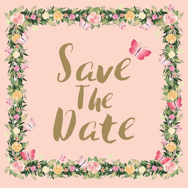 Ρουστίκ ανθισμένα λουλούδια Αποθήκευση του προσκλητηρίου γάμου ημερομηνία — Διανυσματικό Αρχείο