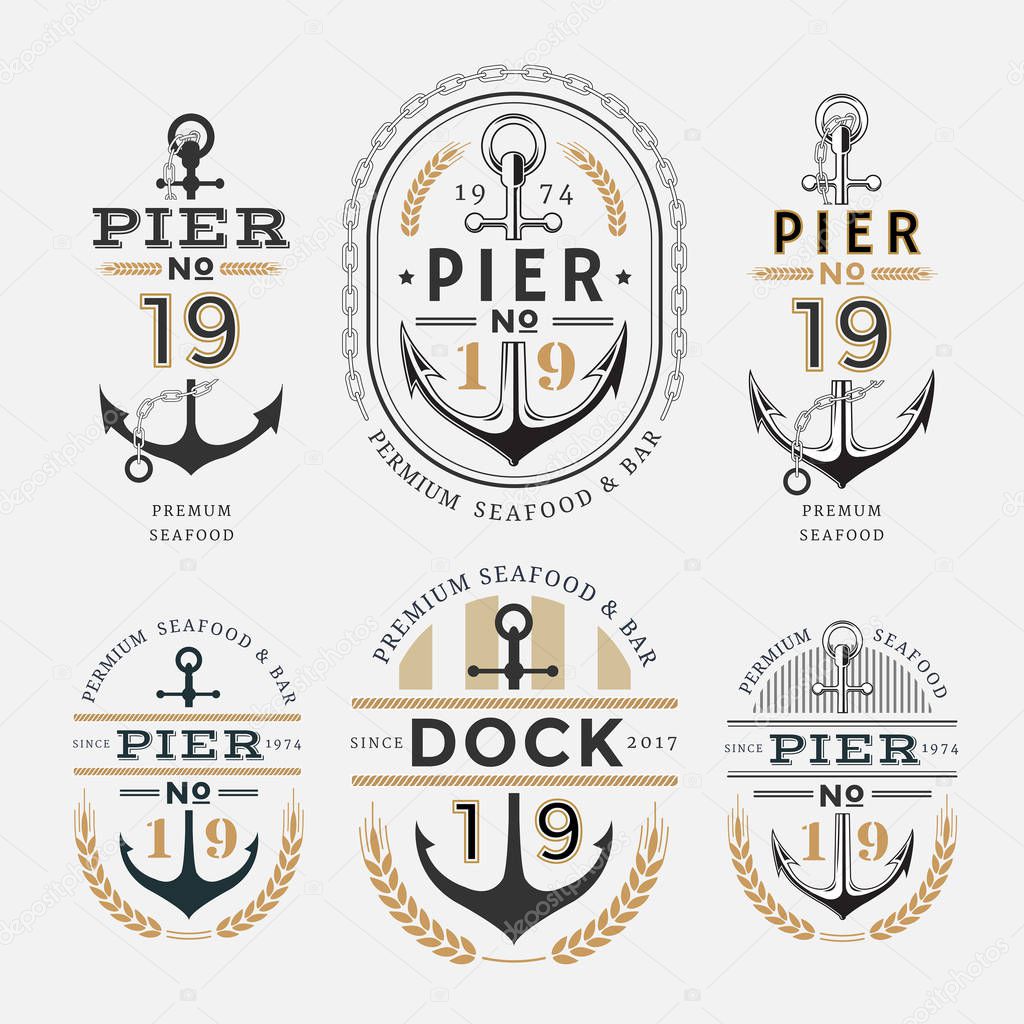 Nautical Label Anchor No 19 set in Gold and Black Colour, Premium Seafood Labe