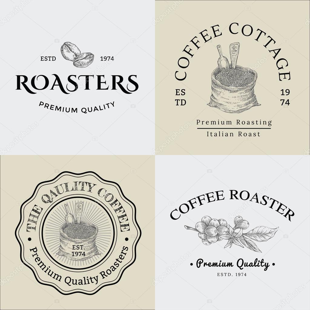 Set of Vector Vintage Coffee Logo and Illustration Drawing Engraving Icon 01, used as Logo or Icon in premium quality