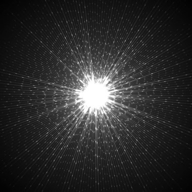 Karanlıkta parlak bir patlama. Parlayan yıldız ışığı. Vektör illüstrasyonu.