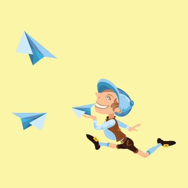 neşeli çocuk uçak gökyüzünde sağlar