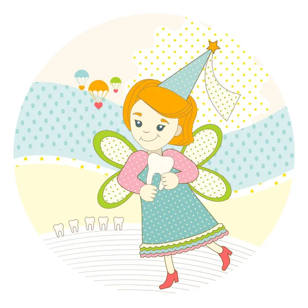 Şans perisi süt diş taşır. Peri Kırmızı Ayakkabı ve onun arkasından gizli.