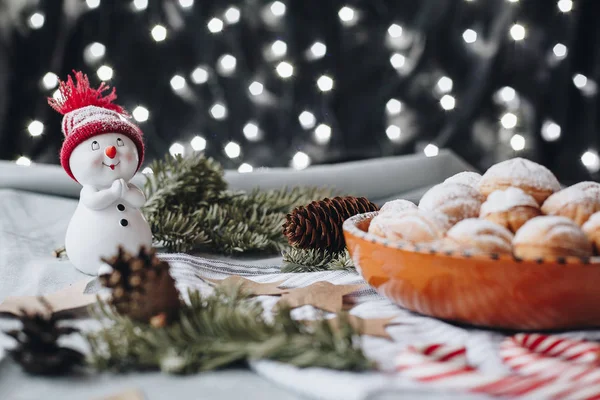 Christmas composition with a toy snowman — Stock Photo, Image