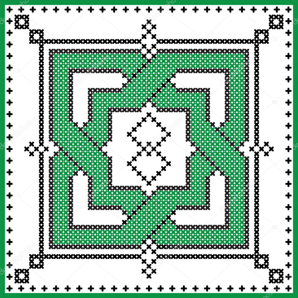 Celtic Endless Knot In Square Shape In Black And Green Cross