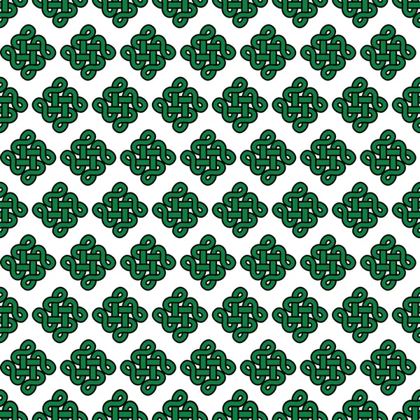 Símbolo de nudo sin fin de estilo celta en verde con trazo negro sobre fondo blanco inspirado en el Día de San Patricio irlandés, la cultura irlandesa y escocesa — Vector de stock