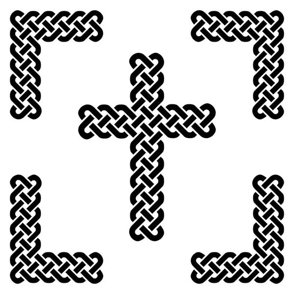 Cruz de nudo sin fin de estilo celta simple en negro en marco negro anudado sobre fondo blanco inspirado en el Día de San Patricio irlandés, y el arte de talla irlandesa y escocesa — Vector de stock
