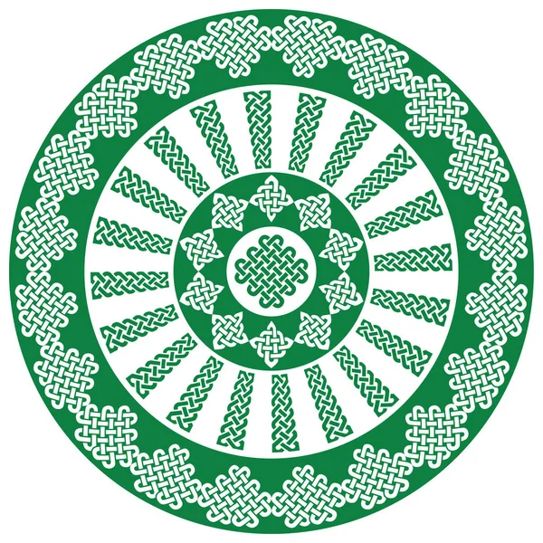Style mandala Symboles de nœuds sans fin de style celtique en blanc et vert inspirés de la Saint-Patrick irlandaise, et art de la sculpture irlandais et écossais — Image vectorielle