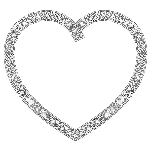 Corazón anudado de estilo celta en blanco con trazo negro con patrón de nudo de eternidad inspirado en el Día de San Patricio irlandés, y arte escocés e irlandés tallado — Vector de stock