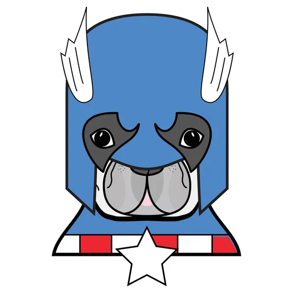 超级英雄符号作为法国斗牛犬的性格在蓝色，白色红色 — 图库矢量图片