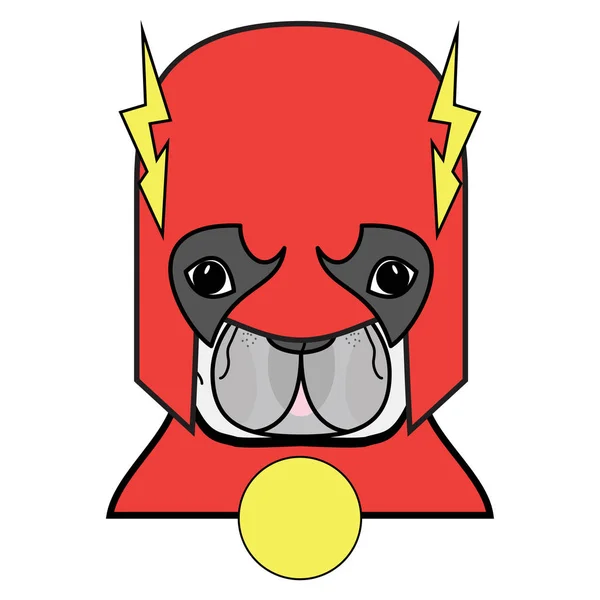 Symbole de super-héros en tant que personnage de bulldog français en rouge, blanc et jaune — Image vectorielle