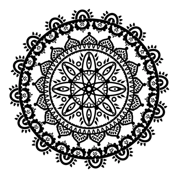 Mandala in the shape of the native culture inspired dreamcatcher made out of swirly elements in black and white symbolizing happiness, love and spiritual life style 2 — Stock Vector