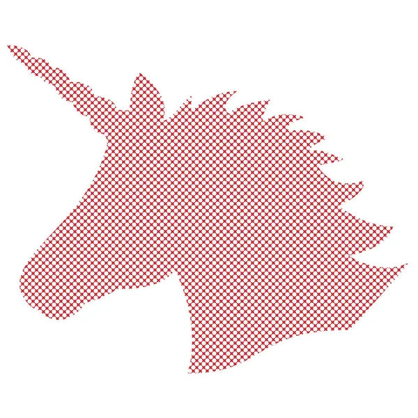 Simple Shape,  silhouette  of the magical unicorn in Nordic style cross stitch and inspired by Scandinavian Christmas patterns in red and white — Stock Vector