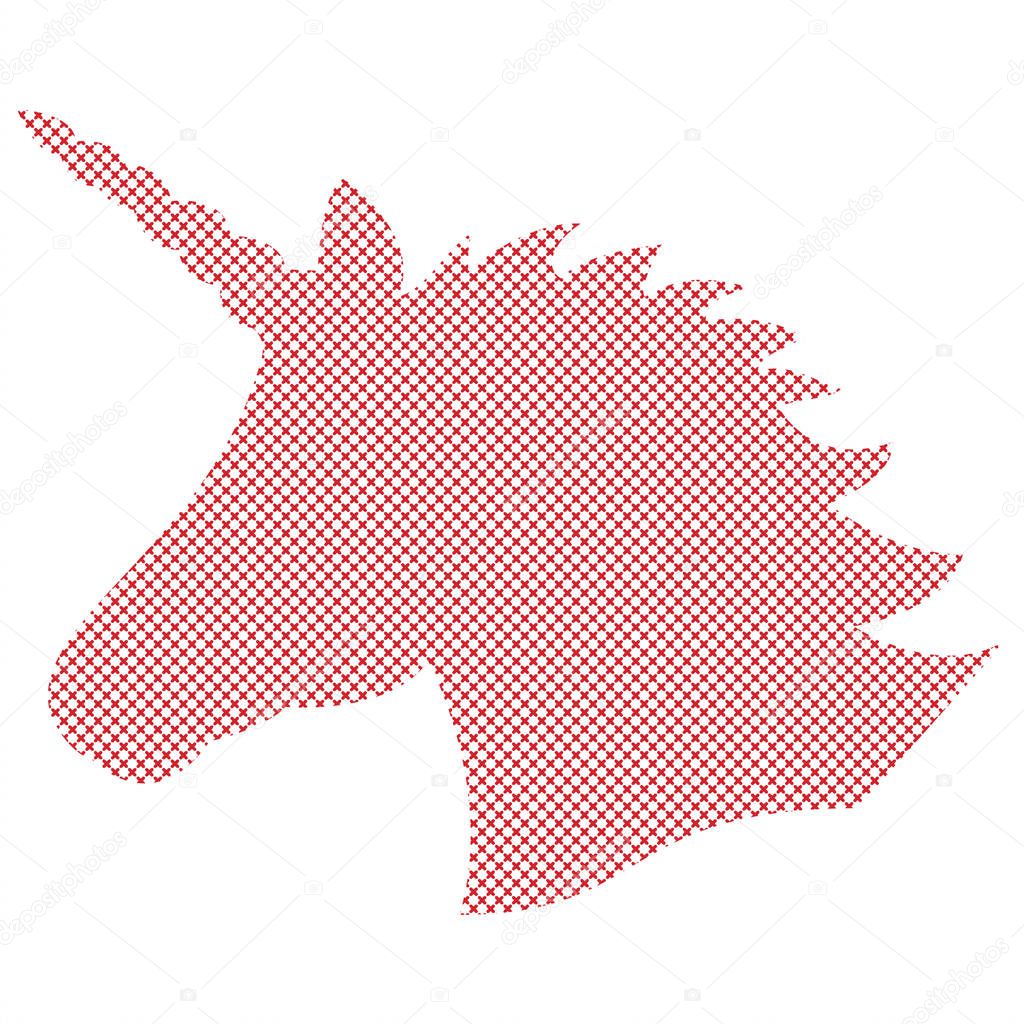 Simple Shape,  silhouette  of the magical unicorn in Nordic style cross stitch and inspired by Scandinavian Christmas patterns in red and white  