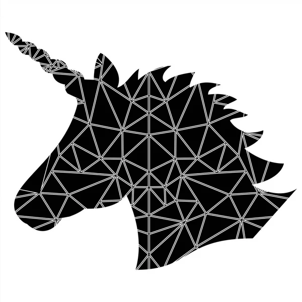 Beyaz zemin üzerinde ve İskandinav tarzı Poli üçgen desen siyah beyaz sihirli unicorn silüeti şekli 
