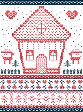 İskandinav tarzı ve İskandinav Noel desen ve çapraz dikiş, kırmızı, el sanatları ilham mavi ev gingerbread, yılbaşı ağacı, yıldız, kar tanesi, kalp, Ren geyiği, sorunsuz süslü çizgi de dahil olmak üzere