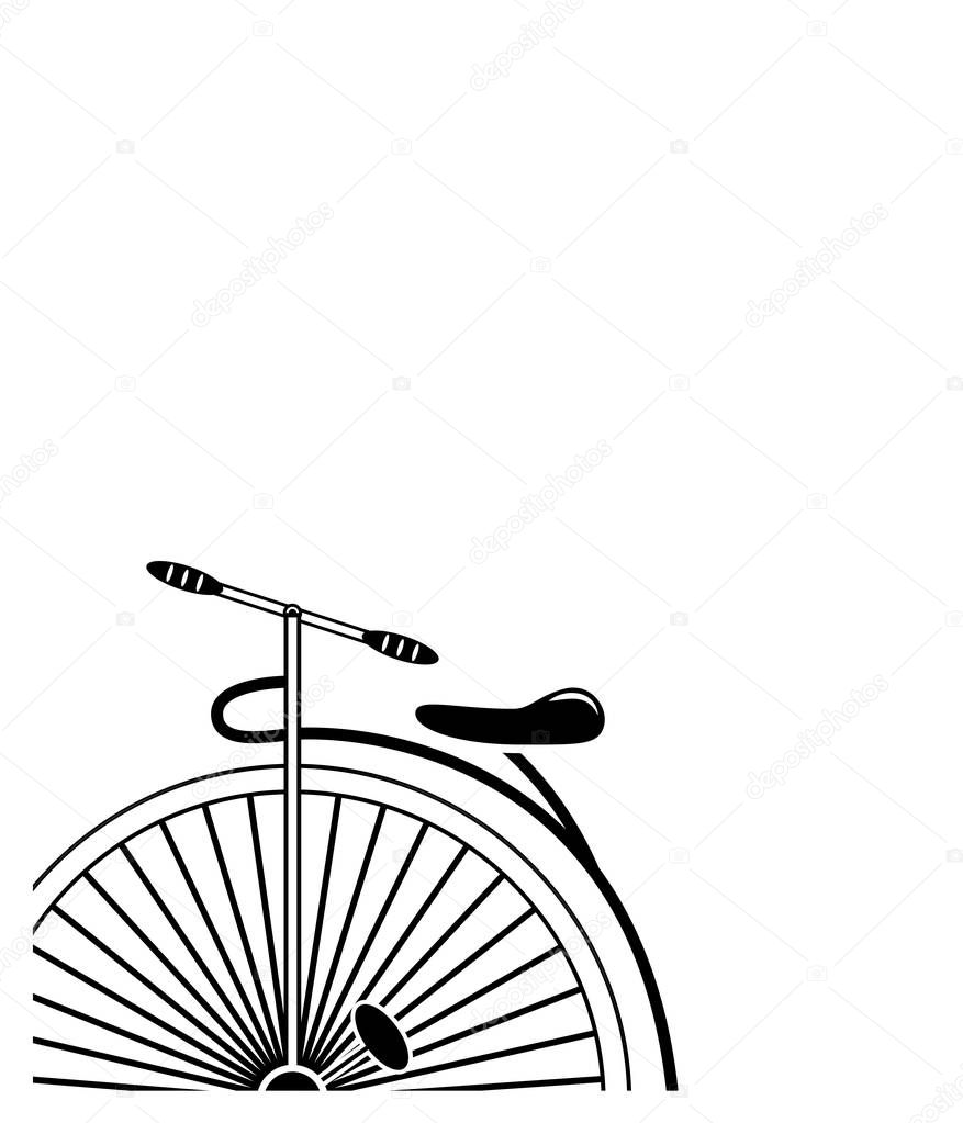 Minimal Vintage style penny farthing bicycle in partial form in black and white background