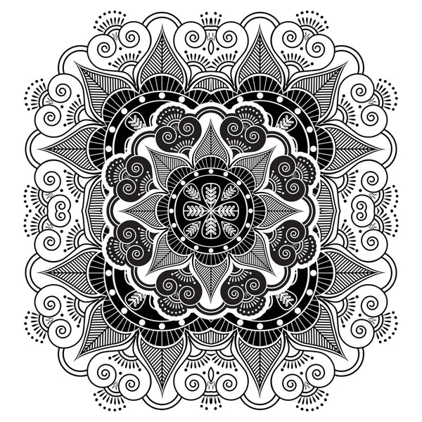 Asian Culture Inspired Monochrome Mandala Henna Tattoo Decorative Flower Shape — Stock Vector
