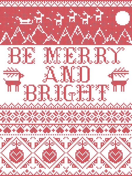 Patrón Navideño Escandinavo Inspirado Letra Merry Bright Carol Elementos Festivos Vectores de stock libres de derechos