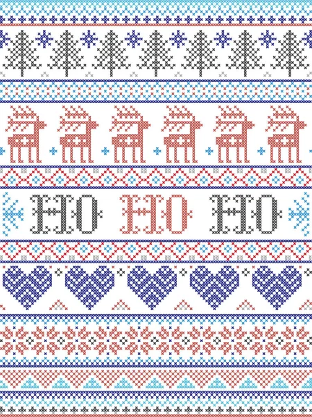 Christmas Vector Pattern Scandinavian Nordic Festive Winter Pattern Cross Stitch — Stock Vector