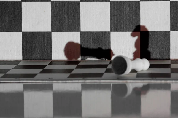 チェスの騎士の影のチェックメイトホワイトキング — ストック写真