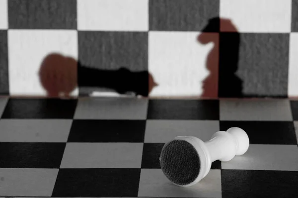 Chess knignt shadow checkmates white king