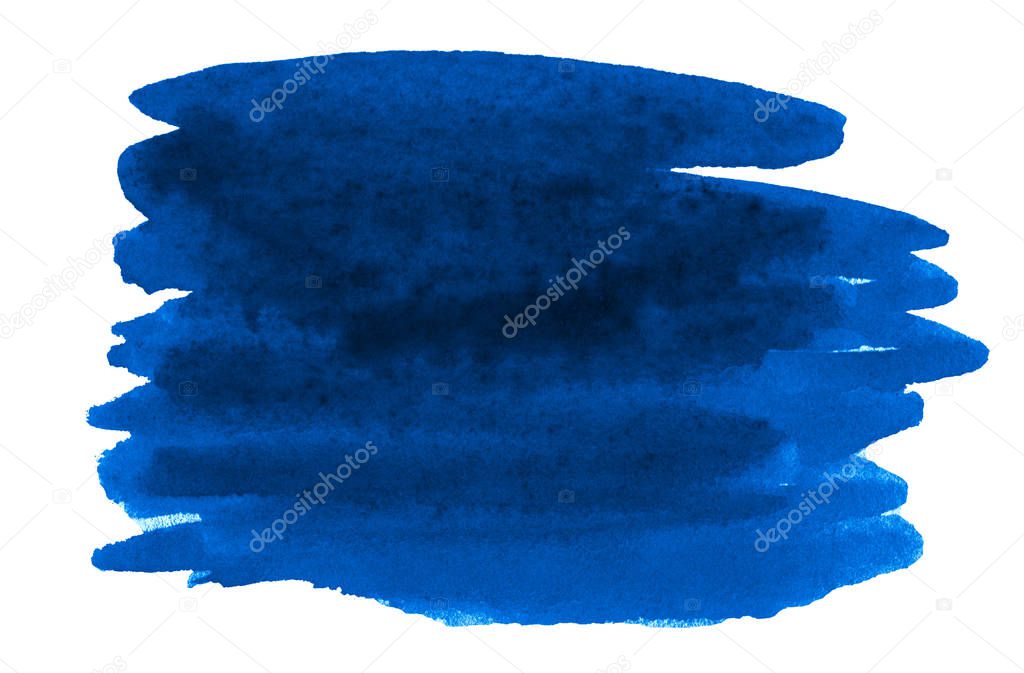 Watercolor navy blue background with clear borders and stains. Isolated watercolor brush stains. Frame with copy space for text.